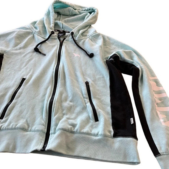 Pink two tone hoodie, size Large. This mint green hoodie has two front pockets. - Picture 1 of 9